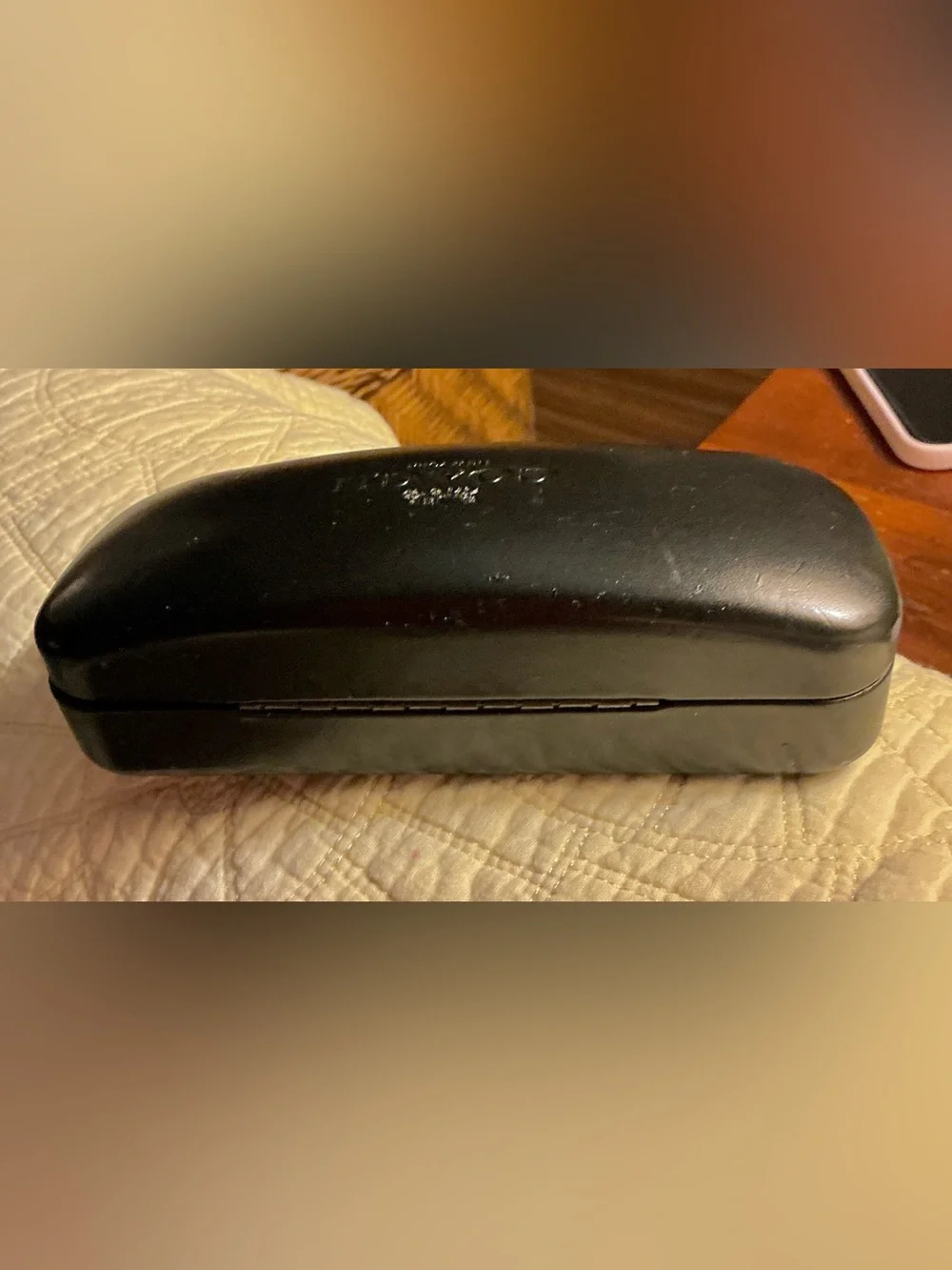 Coach Black Eyewear Clamshell Case. Leather embossed w/a Horse & Carriage COACH
